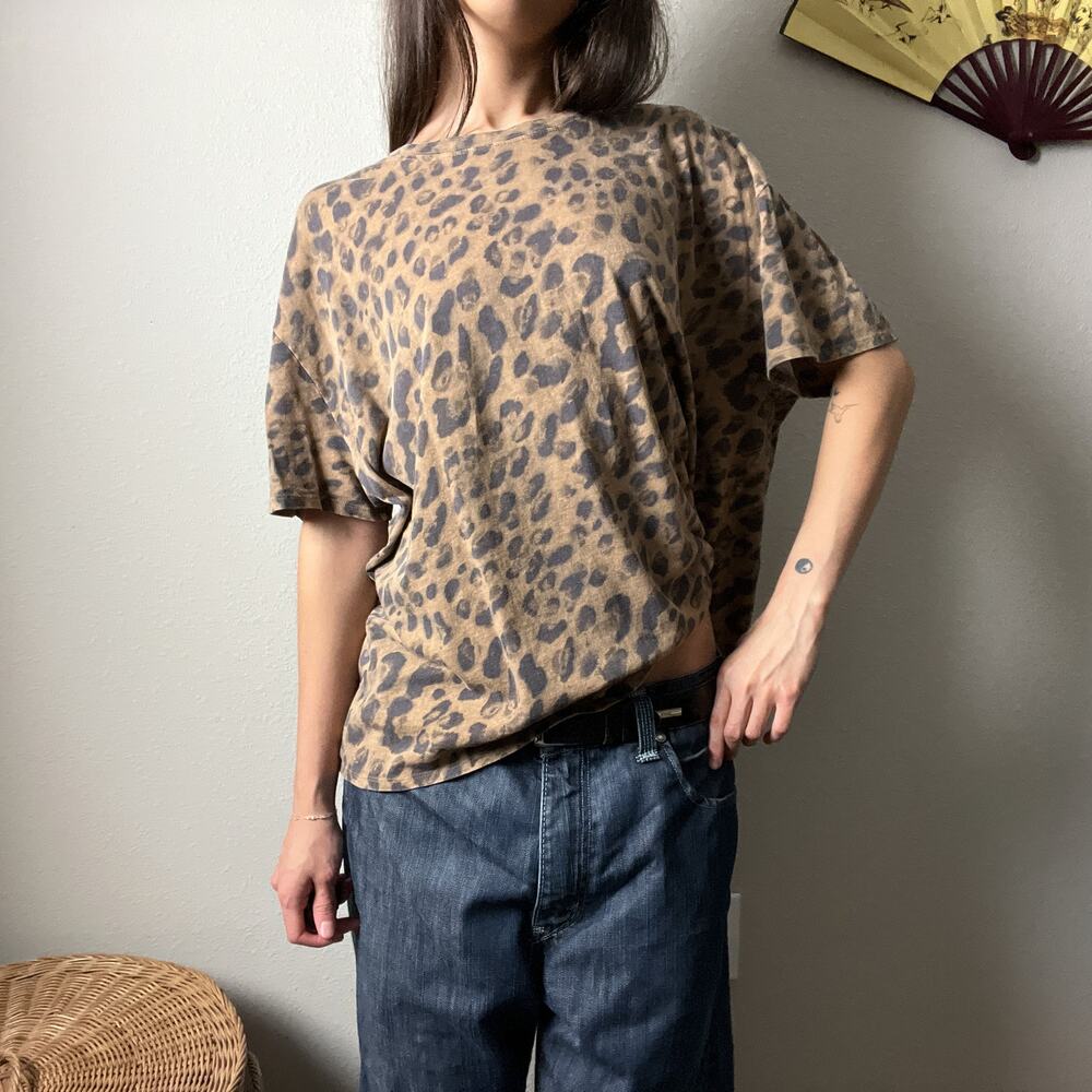 free people we the free brown leopard animal print cotton boho oversized t shirt
